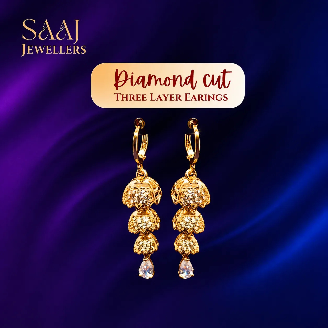 Diamond Cut Three Layer Earrings